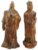 JAPANESE HAND CARVED GILDED WOODEN FIGURES