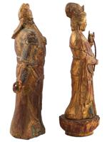 JAPANESE HAND CARVED GILDED WOODEN FIGURES