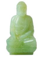 CHINESE HAND CARVED PURE GREEN JADE STATUE OF BUDDHA