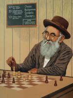 LTD JUDAICA RABBI CHESS LITHOGRAPH BY EMANUEL SCHARY