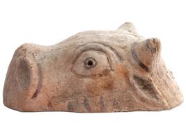 ANCIENT ROMAN TERRACOTTA HAND PAINTED BULL HEAD MASK