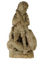 ANCIENT BYZANTINE STONE STATUE ST GEORGE SLAYING DRAGON