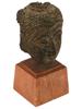 ANCIENT CHINESE BRONZE HEAD ON A WOODEN BASE PIC-0