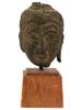 ANCIENT CHINESE BRONZE HEAD ON A WOODEN BASE PIC-1