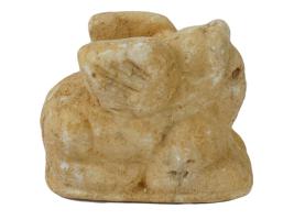 ANCIENT CARVED MARBLE SPHINX FIGURE WITH MYTHICAL FACE