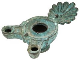 ANTIQUE GRAND TOUR GREEK STYLE BRONZE DOUBLE OIL LAMP