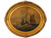 ANTIQUE OIL ON CANVAS PAINTING MARINE SCENE WITH BOATS PIC-0