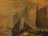 ANTIQUE OIL ON CANVAS PAINTING MARINE SCENE WITH BOATS PIC-1