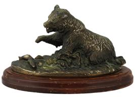 BEAR AND FISH BRONZE SCULPTURE AFTER TERRELL O BRIEN