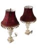 PAIR OF EUROPEAN MARBLE DESK LAMPS EMBROIDERED SHADES PIC-1