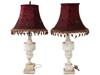 PAIR OF EUROPEAN MARBLE DESK LAMPS EMBROIDERED SHADES PIC-0