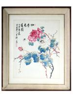 CHINESE FLOWERS INK AND WATERCOLOR PAINTING SIGNED