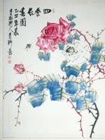 CHINESE FLOWERS INK AND WATERCOLOR PAINTING SIGNED