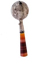 ANTIQUE ENGLISH VICTORIAN SILVER AGATE BABY RATTLE