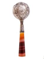 ANTIQUE ENGLISH VICTORIAN SILVER AGATE BABY RATTLE