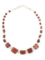 ANTIQUE RED AVENTURINE AND SHELL BEADED NECKLACE