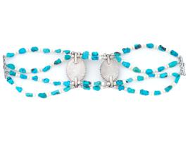 TURQUOISE AND PEARL BEADED DESIGN SILVER BRACELET