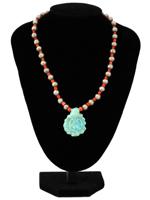 ORIENTAL MANNER BEAD DESIGN CORAL NECKLACE W PENDANT