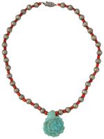 ORIENTAL MANNER BEAD DESIGN CORAL NECKLACE W PENDANT