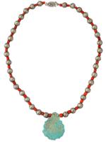 ORIENTAL MANNER BEAD DESIGN CORAL NECKLACE W PENDANT