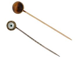 PAIR OF VINTAGE STICK PINS WITH TIGER EYE STONE