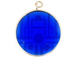 VINTAGE 14K GOLD AND BLUE GLASS PENDANT