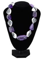 VINTAGE CLEAR AMETHYST ROCK CRYSTAL BEADED NECKLACE