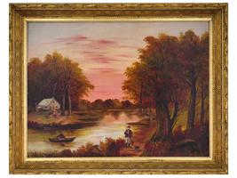 EARLY 20TH C AMERICAN RIVER LANDSCAPE OIL PAINTING