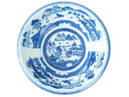 ANTIQUE CANTON PATTERN BLUE WHITE PORCELAIN BOWL