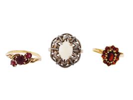 VINTAGE 14K AND 18K GOLD RUBY OPAL STONE RINGS