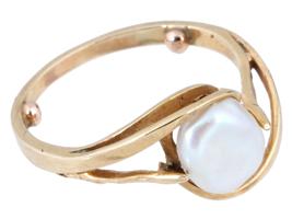 VINTAGE ART NOUVEAU 14K GOLD RING W NATURAL PEARL