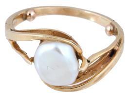 VINTAGE ART NOUVEAU 14K GOLD RING W NATURAL PEARL