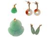 VINTAGE 14K GOLD JADE PENDANTS AND DANGLE EARRINGS PIC-1