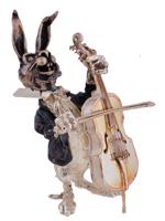 SPANISH ART DECO SILVER RABBIT CELLO PLAYER FIGURE