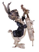 SPANISH ART DECO SILVER RABBIT CELLO PLAYER FIGURE