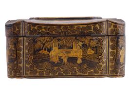 19TH C ANTIQUE CHINESE EXPORTS GILT LACQUERED BOX