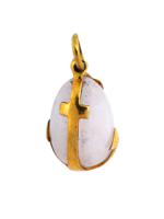 RUSSIAN GILT SILVER PINK QUARTZ ANCHOR EGG PENDANT