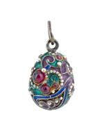 RUSSIAN ENAMEL 84 SILVER WITH GEMSTONES EGG PENDANT