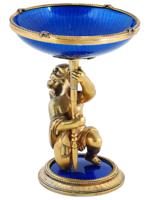 RUSSIAN GILT SILVER ENAMEL CANDY BOWL WITH CHERUB