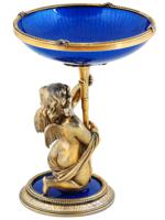 RUSSIAN GILT SILVER ENAMEL CANDY BOWL WITH CHERUB