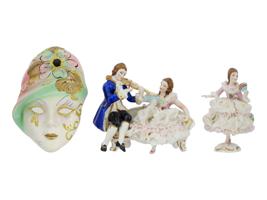 IRISH DRESDEN LACE PORCELAIN FIGURINES AND MASK