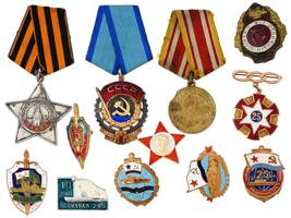 RUSSIAN SOVIET MILITARY CIVILIAN BADGES AND MEDALS