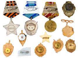 RUSSIAN SOVIET MILITARY CIVILIAN BADGES AND MEDALS