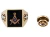 GOLD BLACK ONYX MENS MASONIC SIGNET RING AND PIN PIC-0