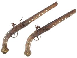 PAIR OF DECORATIVE FLINTLOCK PISTOLS W INLAID PEARL