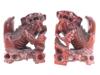 ANTIQUE CHINESE HAND CARVED WOODEN FOO DOG FIGURINES PIC-0