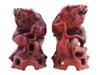 ANTIQUE CHINESE HAND CARVED WOODEN FOO DOG FIGURINES PIC-2