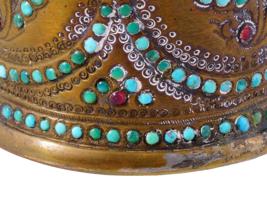 ANTIQUE PERSIAN BRASS TURQUOISE RUBY HOOKAH BOWL