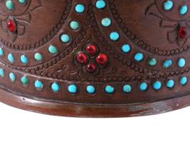 ANTIQUE PERSIAN BRASS TURQUOISE RUBY HOOKAH BOWL