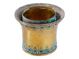 ANTIQUE PERSIAN BRASS TURQUOISE RUBY HOOKAH BOWL